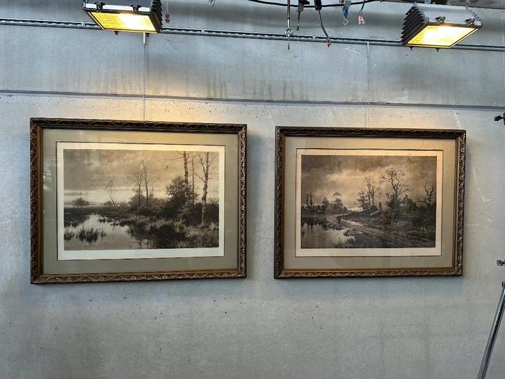 2x grote kaders met glas - Ernest Stanton, Antiek en Kunst, Curiosa en Brocante, Ophalen