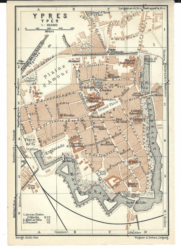 1931 - Ieper stadsplannetje, Boeken, Atlassen en Landkaarten, België, Ophalen of Verzenden
