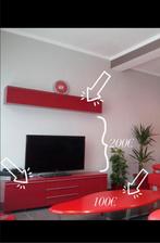 Ensemble meuble Tv rouge + Table de salon rouge, Comme neuf