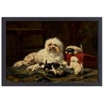 Hond met vijf puppies - Henriëtte Ronner-Knip canvas + bakli, Huis en Inrichting, Nieuw, Print, 50 tot 75 cm, Oorspronkelijke maker