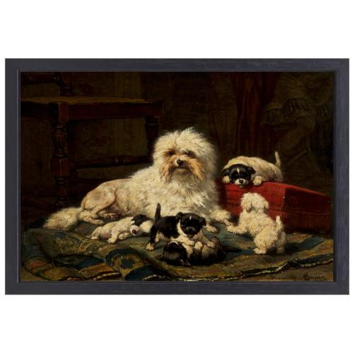 Hond met vijf puppies - Henriëtte Ronner-Knip canvas + bakli, Huis en Inrichting, Woonaccessoires | Schilderijen, Tekeningen en Foto's