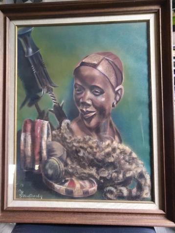 SCHILDERIJ PIERRE VAN BAELEN "Afrikaans meisje", Antiek en Kunst, Ophalen