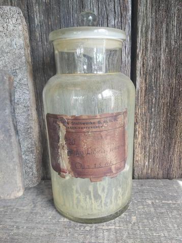 Xlarge oude glazen apothekerspot / fles origineel opschrift, Enlèvement ou Envoi