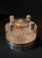 Ancien Ensemble de Parfum Français en Argent & Cristal Gravé, Enlèvement ou Envoi