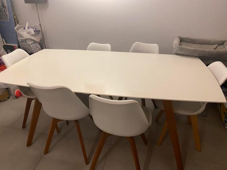 Eettafel met 4 of 6 stoelen - kleine beschadigingen, Huis en Inrichting, Tafels | Eettafels, Gebruikt, 100 tot 150 cm, 150 tot 200 cm