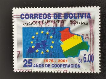 Bolivie 2001 - carte et drapeaux de la Bolivie et de l'UE