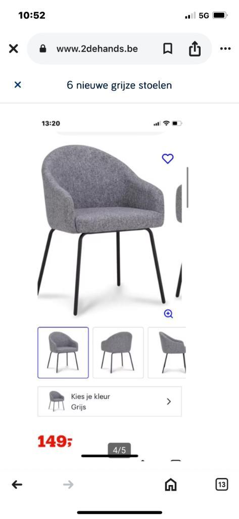 6 niewe grijze stoelen, Huis en Inrichting, Stoelen, Nieuw, Vijf, Zes of meer stoelen, Metaal, Stof, Grijs, Ophalen