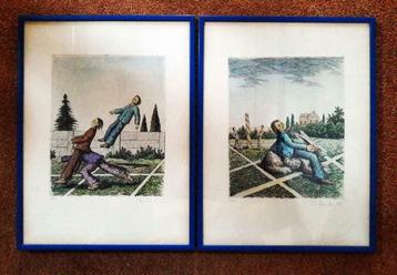 2 Originele etsen / aquarel van LUC PIRON beschikbaar voor biedingen