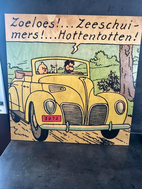 Houten bedrukte platen van een tafereel van Kuifje., Antiek en Kunst, Kunst | Schilderijen | Modern, Ophalen of Verzenden