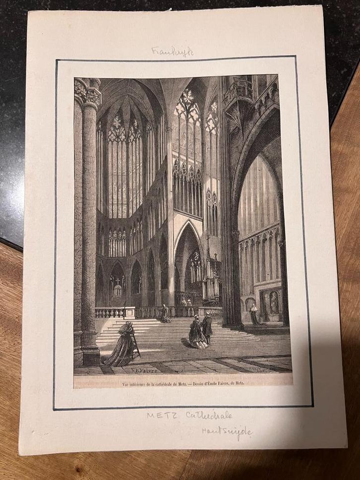 5 vintage houtsnedes: Metz, Parijs, Lyon, Nancy, Antiek en Kunst, Kunst | Etsen en Gravures, Ophalen of Verzenden