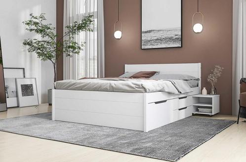 Tweepersoons massief grenen bed in Wit. 140, 160 of 180, Huis en Inrichting, Slaapkamer | Bedden, Nieuw, Tweepersoons, 140 cm