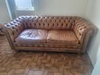 Zeer nette chesterfield bank bruin leer, Huis en Inrichting, Ophalen, Gebruikt