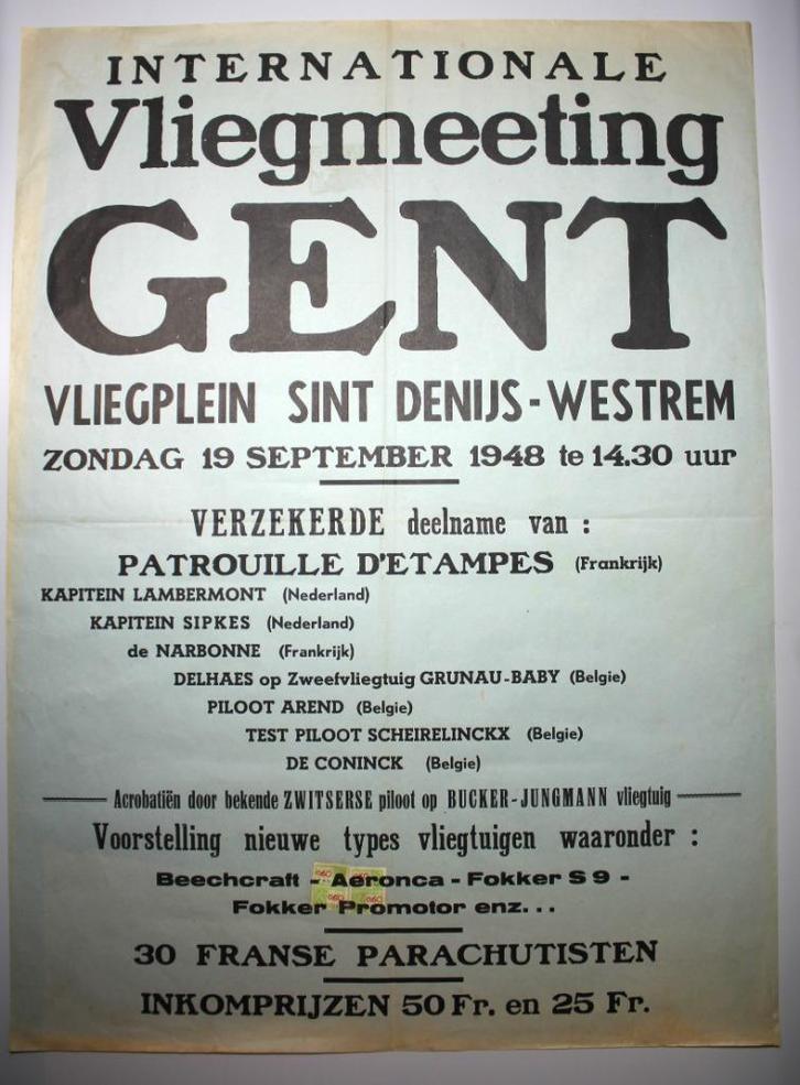 Internationale Vliegmeeting Gent Sint Denijs-Westrem 1946, Verzamelen, Posters, Gebruikt, Overige onderwerpen, Ophalen of Verzenden