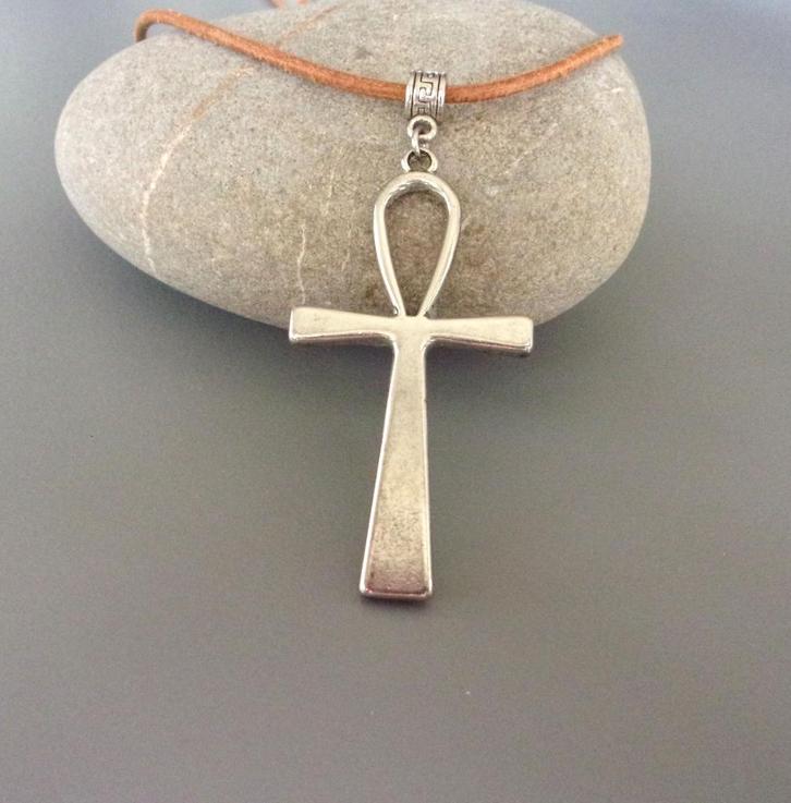 Zilveren Ankh kruishanger voor heren Koptisch Ansata Crux, Handtassen en Accessoires, Kettinghangers, Zo goed als nieuw, Zilver