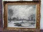 schilderij august van de Casteele winterlandschap, Antiek en Kunst, Ophalen
