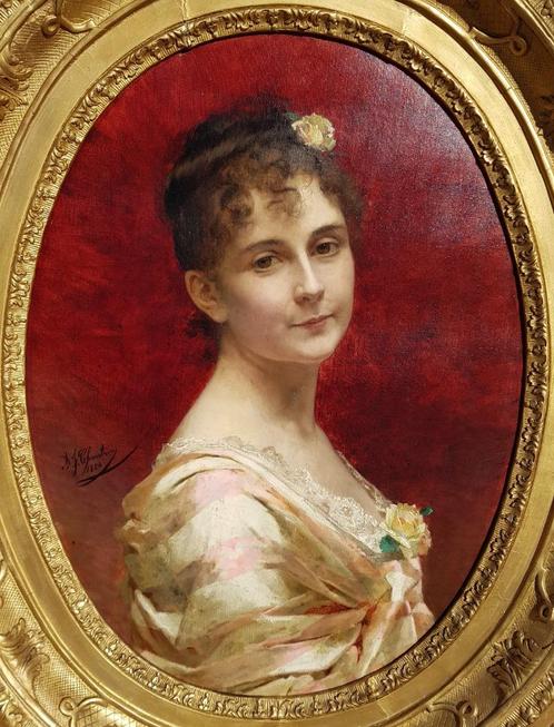 MUSEUMSCHILDERIJ - 1884 - Portret van een vrouw - CHANTRON, Antiek en Kunst, Kunst | Schilderijen | Klassiek, Verzenden