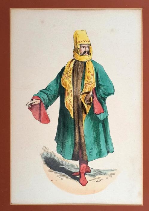 Lithografie Ottomaanse man Osmaanse klederdracht A67-1, Antiquités & Art, Art | Lithographies & Sérigraphies, Enlèvement ou Envoi