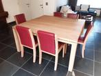 Prachtige vierkante massief eiken tafel met 6 stoelen, Ophalen, 150 tot 200 cm, Vijf personen of meer, 150 tot 200 cm