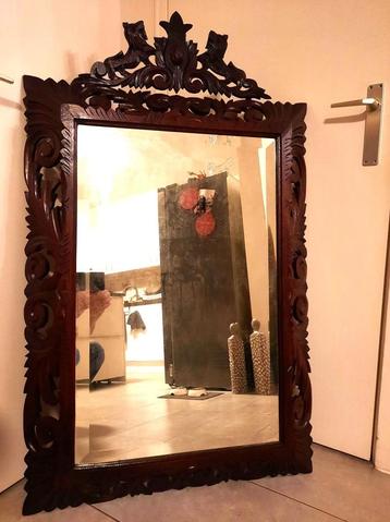 Antieke volledig houtgesneden spiegel-135 x 80 cm