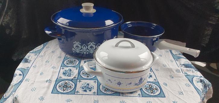 3 email kookpotten, Antiek en Kunst, Antiek | Email, Ophalen