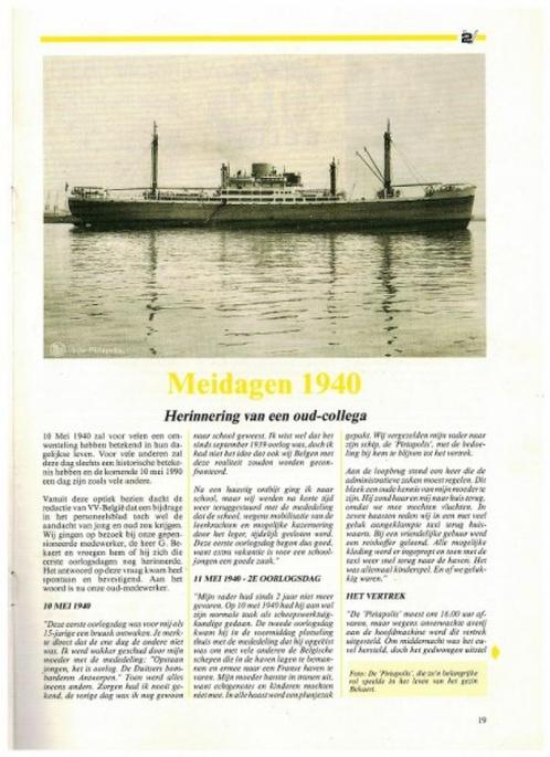 Bekaert - m.v. Piriapolis - Meidagen 1940. (C,M.B.), Verzamelen, Scheepvaart, Zo goed als nieuw, Boek of Tijdschrift, Ophalen