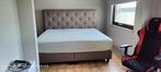 Boxspring super kingsize (XL) - chesterfield hoofdbord look, Autres dimensions, Gris, Comme neuf, Enlèvement