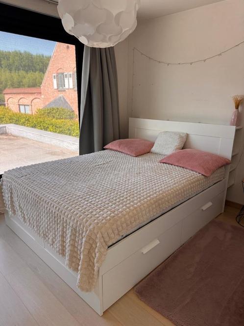Bed, Huis en Inrichting, Slaapkamer | Bedden, Gebruikt, Tweepersoons, 160 cm, 200 cm, Hout, Wit, Ophalen
