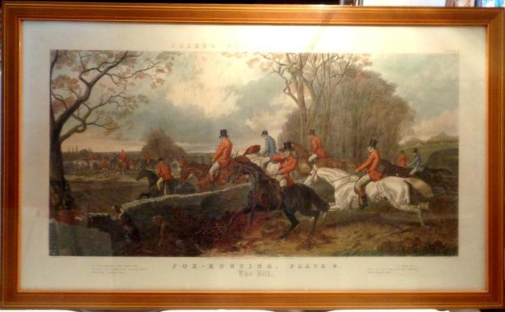 IMPOSANTE INGELIJSTE JACHTGRAVURE, Antiek en Kunst, Kunst | Etsen en Gravures, Ophalen