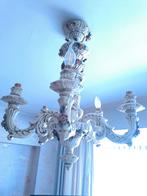 kroonluchter + 2 capodimonte wandkandelaars in barbotine, Ophalen