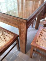 Vintage tafel met houtsnede van bloemen & glasplaat- vakwerk, Ophalen