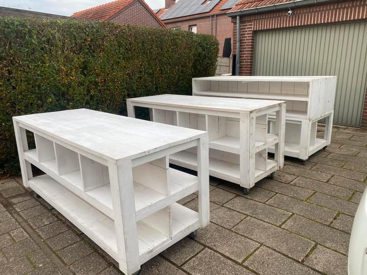 Steigerhout tafels op wielen, Tuin en Terras, Tuinsets en Loungesets, Zo goed als nieuw, Steigerhout, Ophalen