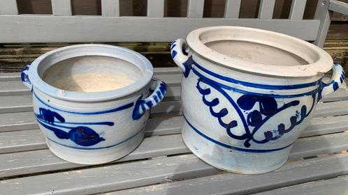 2 pots en grès bleu, Jardin & Terrasse, Pots de fleurs, Utilisé