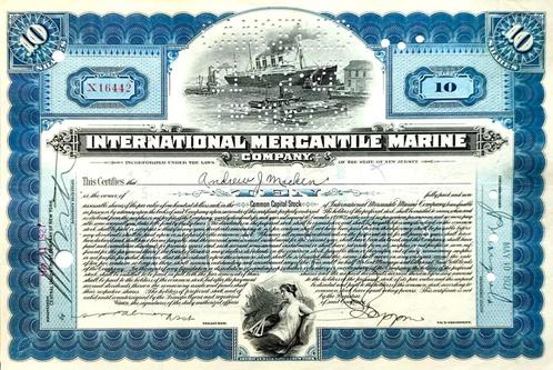 International (TITANIC) Mercantile Marine Company 1927, Postzegels en Munten, Aandelen en Waardepapieren, Certificaat van aandeel