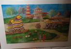 Schilderij Japans klassiek tafereel, 85x57, + 60j oud,, Antiek en Kunst, Ophalen