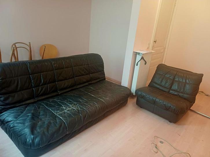 Salon met klikklak-bank, Huis en Inrichting, Zetels | Zetels, Gebruikt, Rechte bank, Driepersoons, 150 tot 200 cm, 100 tot 125 cm