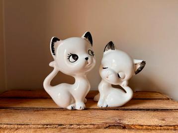 Duo retro XL kattenbeeldjes dikkop poezen beschikbaar voor biedingen