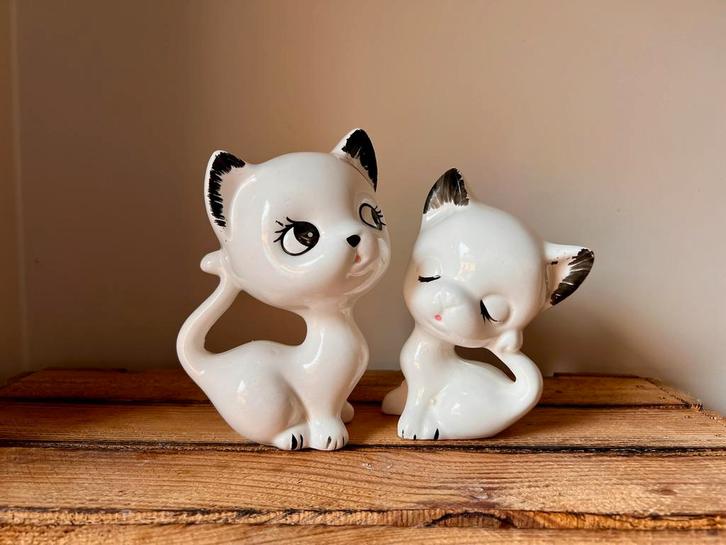 Duo retro XL kattenbeeldjes dikkop poezen, Verzamelen, Beelden en Beeldjes, Zo goed als nieuw, Dier, Ophalen of Verzenden