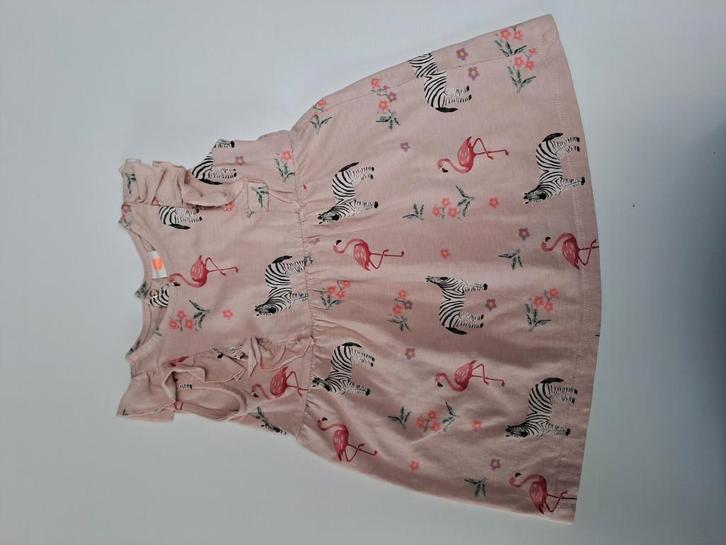 Mt 86 Lichtroze jurk met zebra's en flamingo's, Kinderen en Baby's, Babykleding | Maat 86, Zo goed als nieuw, Meisje, Jurkje of Rokje