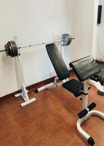 Oefenbank en gewichtenset 120kg Halterrek, Sport en Fitness, Fitnessmaterialen, Ophalen, Benen, Gebruikt, Fitnessbank