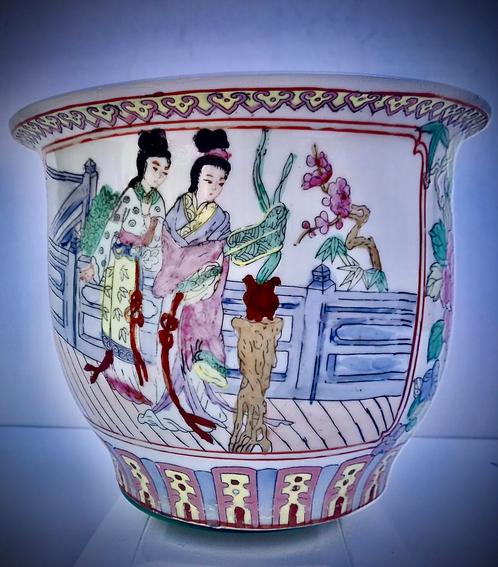 Cache pot pot de fleurs et assiette Family rosé, Antiquités & Art, Curiosités & Brocante, Envoi