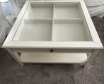Witte salontafel met glazen blad en opbergruimte, Huis en Inrichting, Tafels | Salontafels, Ophalen, Gebruikt, Vierkant