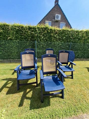 5 stoelen hartman en tafel blauw, Tuin en Terras, Ophalen, Gebruikt, Verstelbaar