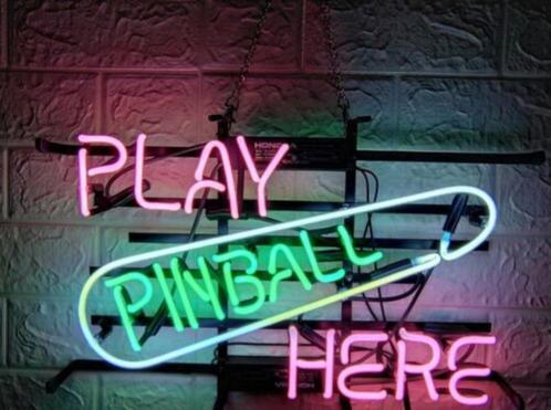 Play pinball here neon en veel andere gameroom USA neons, Collections, Marques & Objets publicitaires, Neuf, Table lumineuse ou lampe (néon)