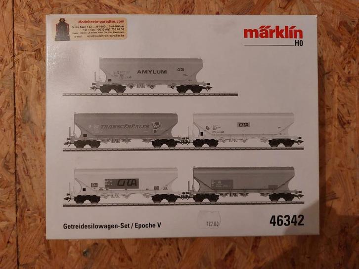 Marklin HO 46342 set van 5 silowagens, Hobby en Vrije tijd, Modeltreinen | H0, Nieuw, Wisselstroom, Ophalen of Verzenden