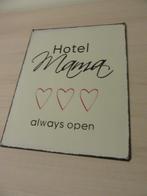 Bordje ijzer 'Hotel Mama always open' - tekstbord, Nieuw, Ophalen of Verzenden