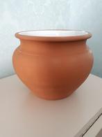 vintage bruine aardewerk bloempot binnenkant wit h:18 nieuw, Ophalen
