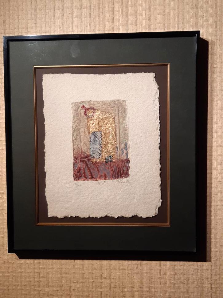 David Dodsworth, Praxis # IV, Mixed Media met bladgoud, Antiek en Kunst, Kunst | Etsen en Gravures, Ophalen of Verzenden