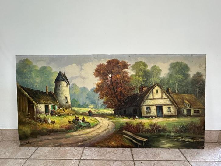 HST signée par Auguste HEYLENS - représentant une ferme, Antiquités & Art, Art | Peinture | Classique, Enlèvement ou Envoi