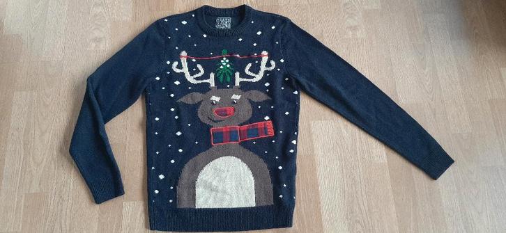 blauwe kersttrui met een ree, Diversen, Kerst, Zo goed als nieuw, Ophalen of Verzenden