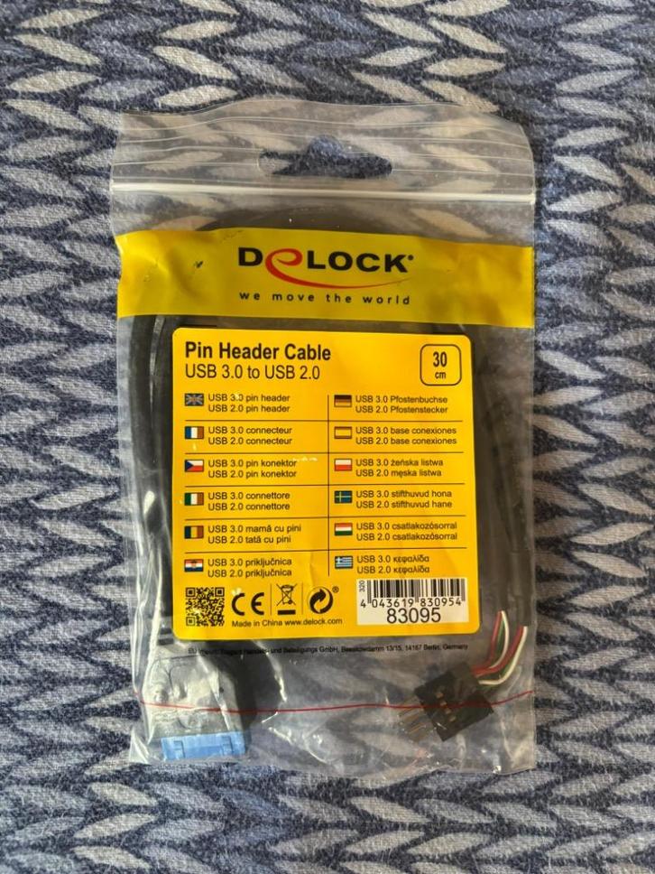 Delock USB‑3.0 naar USB‑2.0 pin header kabel, Computers en Software, Pc- en Netwerkkabels, Nieuw, Ophalen